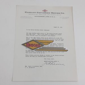 ORIGINAL HARLEY 1950 FACTORY LETTERHEAD (DEALER MUST MAKE MONEY) – KNUCKLEHEAD