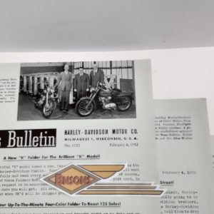 ORIGINAL HARLEY DEALER 1952 NEWS BULLETIN #1152 – PANHEAD, KNUCKLEHEAD