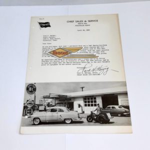 ORIG 1953 GOODYEAR SALES POCATELLO, IDAHO “TESTIMONIAL” – HARLEY, KNUCKLEHEAD