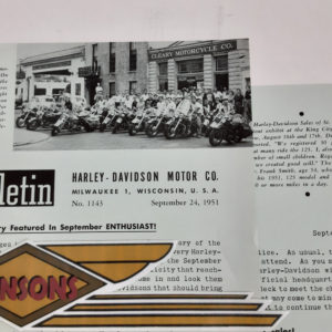 ORIGINAL HARLEY DEALER 1951 NEWS BULLETIN #1143 – KNUCKLEHEAD