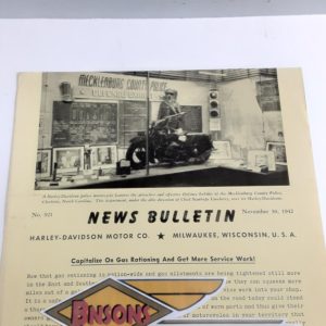 ORIGINAL HARLEY DEALER 1942 NEWS BULLETIN #921 – KNUCKLEHEAD