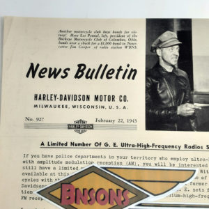 ORIGINAL HARLEY DEALER 1943 NEWS BULLETIN #927 – KNUCKLEHEAD