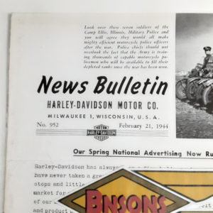 ORIGINAL HARLEY DEALER 1944 NEWS BULLETIN #952 – KNUCKLEHEAD