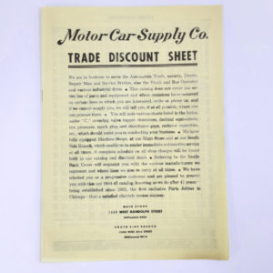 Original Vintage 1944 Motor Car Supply Co. Trade Discount Sheet Catalog Chicago