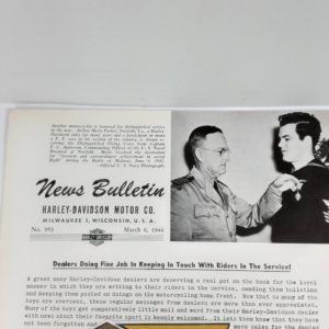 ORIGINAL HARLEY DEALER 1944 NEWS BULLETIN #953 – KNUCKLEHEAD