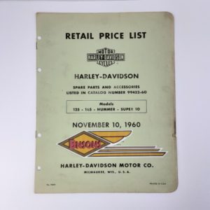 ORIGINAL HARLEY 1960 FACTORY HUMMER PRICE LIST- KNUCKLEHEAD