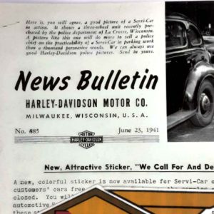 ORIGINAL HARLEY DEALER 1941 NEWS BULLETIN #885 – KNUCKLEHEAD