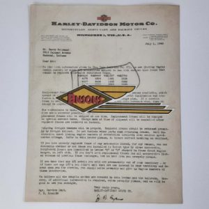 ORIGINAL HARLEY 1948 FACTORY LETTERHEAD (125 FRAME REPLACEMENTS)- KNUCKLEHEAD