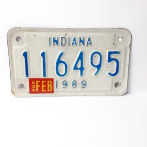 Vintage Motorcycle License Plate Ind. 1989