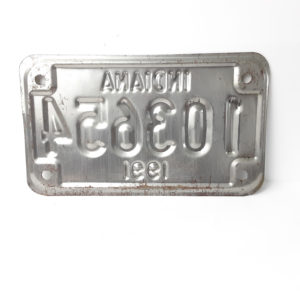 Vintage Motorcycle License Plate Ind. 1991