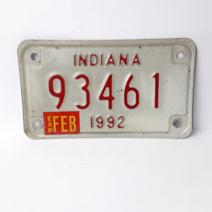 Vintage Motorcycle License Plate Ind. 1992