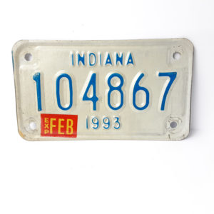 Vintage Motorcycle License Plate Ind. 1993