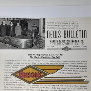 ORIGINAL HARLEY DEALER 1946 NEWS BULLETIN #1020 – KNUCKLEHEAD