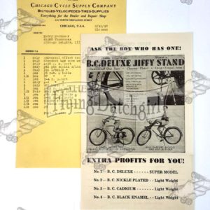 Vintage Original 1937 Chicago Cycle Supply Co BC Deluxe Counter Flyer/Invoice