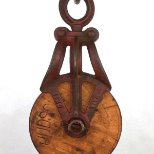 Large Antique Cast Iron HUDSON Barn Pulley – Wood Wheel (029)