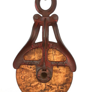 Large Antique Cast Iron HUDSON Barn Pulley – Wood Wheel (030)