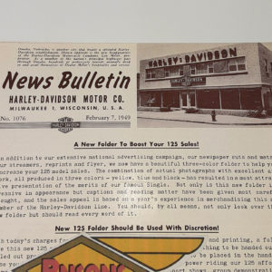 ORIGINAL HARLEY DEALER 1949 NEWS BULLETIN #1076 – KNUCKLEHEAD