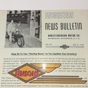 ORIGINAL HARLEY DEALER 1942 NEWS BULLETIN (ROBERT YOUNG) #912 – KNUCKLEHEAD