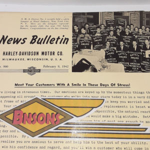 ORIGINAL HARLEY DEALER 1942 NEWS BULLETIN #900 – KNUCKLEHEAD