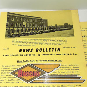 ORIGINAL HARLEY DEALER 1941 NEWS BULLETIN #895 – KNUCKLEHEAD