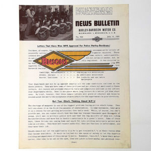 ORIGINAL HARLEY DEALER 1944 NEWS BULLETIN #963 – KNUCKLEHEAD