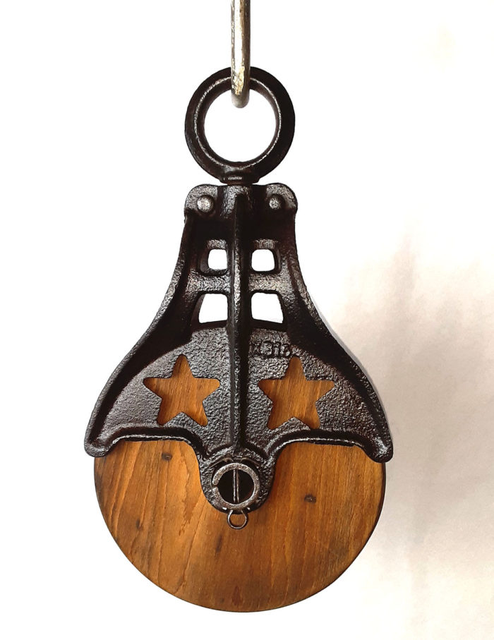 Large Antique Cast Iron StarLine Double-star Barn Pulley Rare- Wood Wheel (032) - Image 3