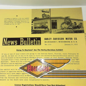 ORIGINAL HARLEY DEALER 1952 NEWS BULLETIN #1151 – KNUCKLEHEAD