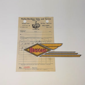 ORIGINAL HARLEY 1940’s DEALER SALE RECEIPT (DARST H-D)- KNUCKLEHEAD