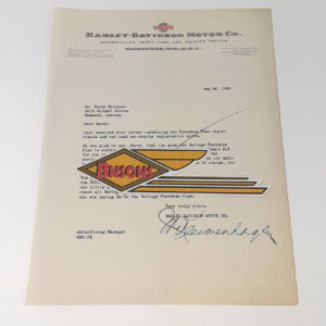 ORIGINAL HARLEY 1942 FACTORY LETTERHEAD (PURCHASE PLAN)- KNUCKLEHEAD