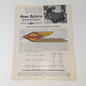 ORIGINAL HARLEY DEALER 1947 NEWS BULLETIN #1025 – KNUCKLEHEAD