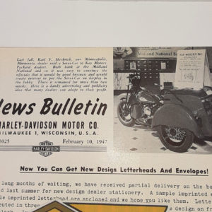 ORIGINAL HARLEY DEALER 1947 NEWS BULLETIN #1025 – KNUCKLEHEAD