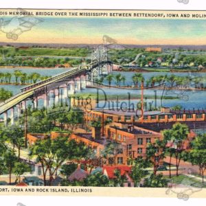 Vintage Postcard – 1940’s Memorial Bridge, Davenport, Iowa and Rock Island Ill.