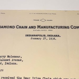 ORIGINAL FACTORY 1938 “DIAMOND CHAIN” LETTERHEAD- HARLEY KNUCKLEHEAD