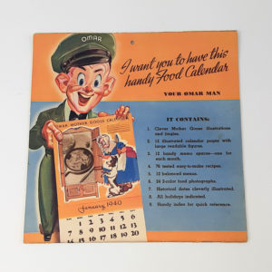 Vintage 1940 Omar Bakery Advertising and Recipes Wall Calendar