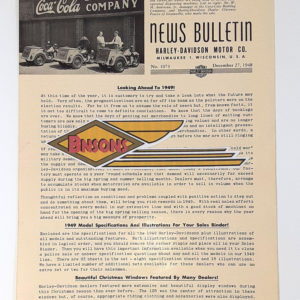 ORIGINAL HARLEY DEALER 1948 NEWS BULLETIN #1073 – KNUCKLEHEAD