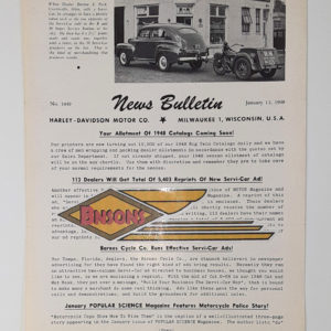 ORIGINAL HARLEY DEALER 1948 NEWS BULLETIN #1049 – PANHEAD, KNUCKLEHEAD