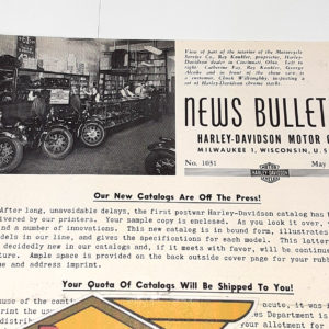 ORIGINAL HARLEY DEALER 1947 NEWS BULLETIN #1031 – KNUCKLEHEAD