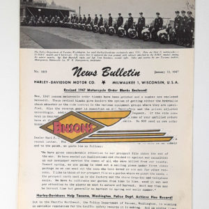 ORIGINAL HARLEY DEALER 1947 NEWS BULLETIN #1023 – KNUCKLEHEAD