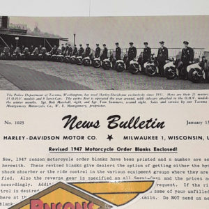 ORIGINAL HARLEY DEALER 1947 NEWS BULLETIN #1023 – KNUCKLEHEAD