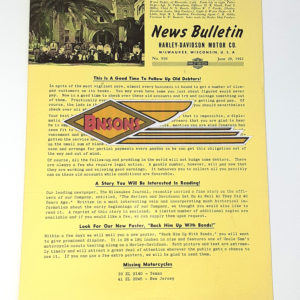 ORIGINAL HARLEY DEALER 1942 NEWS BULLETIN #910 – KNUCKLEHEAD