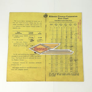 ORIGINAL HARLEY FACTORY 1939 USED MOTORCYCLE (RATE CHART) – KNUCKLEHEAD