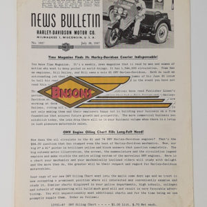 ORIGINAL HARLEY DEALER 1947 NEWS BULLETIN #1037 – KNUCKLEHEAD