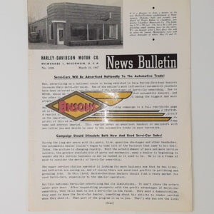 ORIGINAL HARLEY DEALER 1947 NEWS BULLETIN #1028 – KNUCKLEHEAD