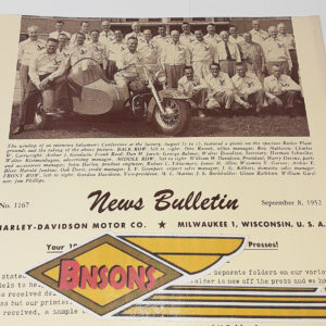 ORIGINAL HARLEY DEALER 1952 NEWS BULLETIN #1167 – PANHEAD, KNUCKLEHEAD