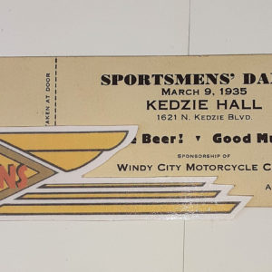 ORIGINAL HARLEY 1935 WINDY CITY M/C (SPORTMANS’ DANCE) TICKET- KNUCKLEHEAD