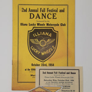 ORIGINAL HARLEY 1954 “ILLIANA LUCKY WHEELS M/C” DANCE PROGRAM – PANHEAD