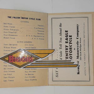 ORIGINAL HARLEY 1938 FALCON M/C (CHICAGO, ILL) DANCE TICKET- KNUCKLEHEAD