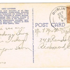 Vintage Postcard – 1949 Ohio Caverns, West Liberty, Ohio