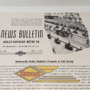 ORIGINAL HARLEY DEALER 1945 NEWS BULLETIN #983 – KNUCKLEHEAD