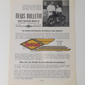 ORIGINAL HARLEY DEALER 1948 NEWS BULLETIN #1055 – PANHEAD, KNUCKLEHEAD